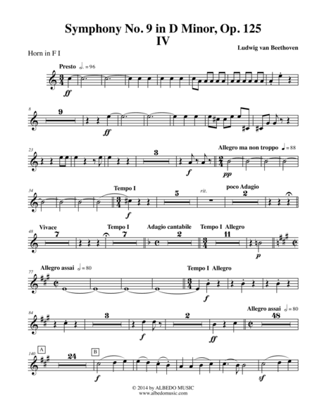 Beethoven Symphony No. 9, Movement IV - Horn in F 1 (Transposed Part), Op. 125 (arr. Doug Clyde)