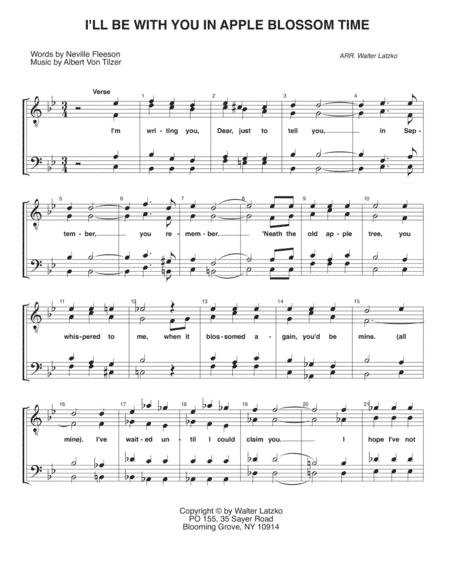 I'LL BE WITH YOU IN APPLE BLOSSOM TIME (arr. Walter Latzko)
