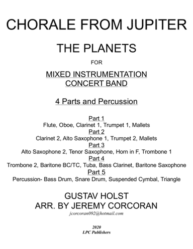 Chorale form Jupiter for Mixed Band or Ensemble (arr. Jeremy Corcoran)