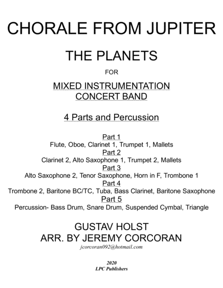 Chorale form Jupiter for Mixed Band or Ensemble (arr. Jeremy Corcoran)