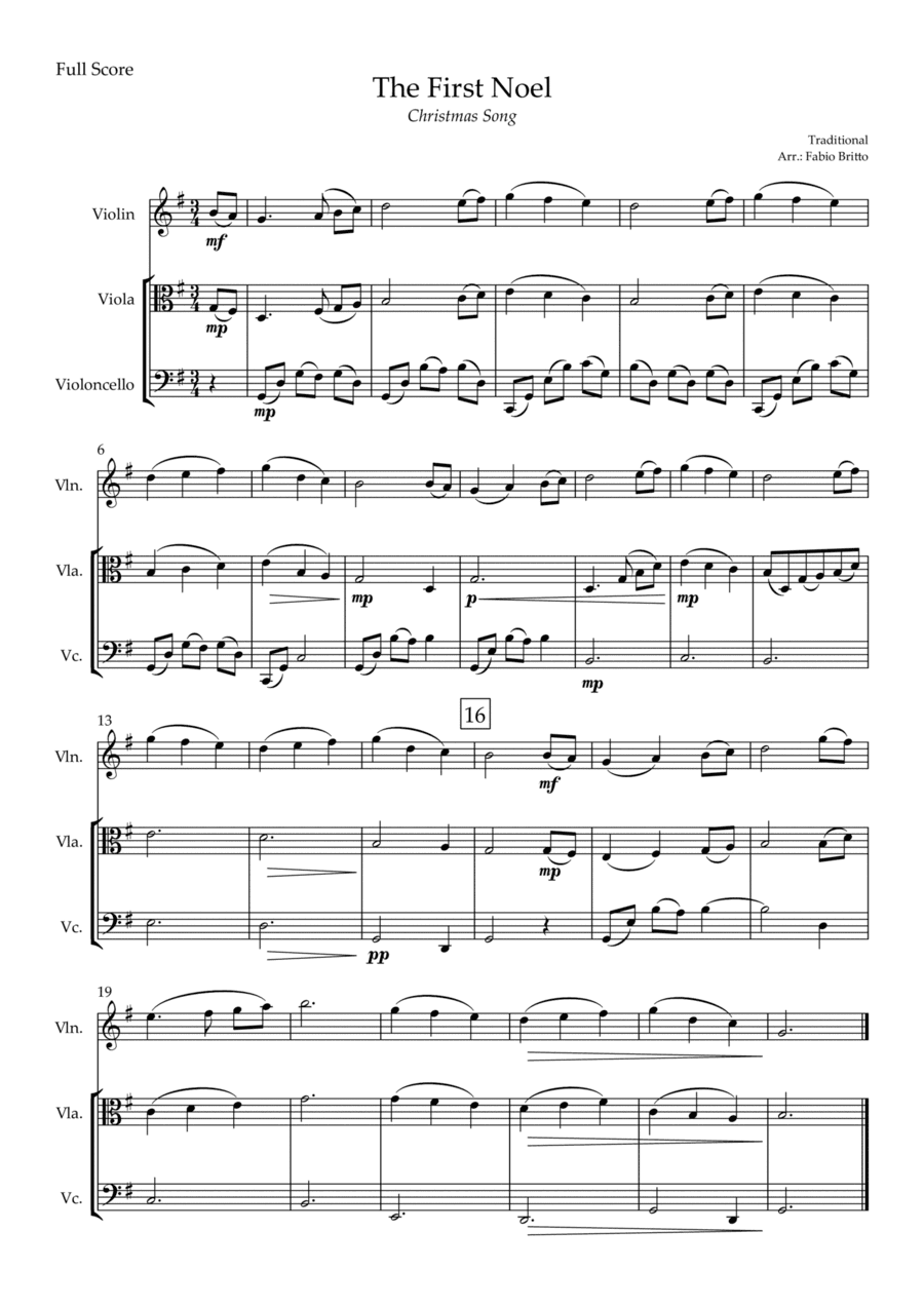 The First Noel (Christmas Song) for String Trio (arr. Fabio Britto)