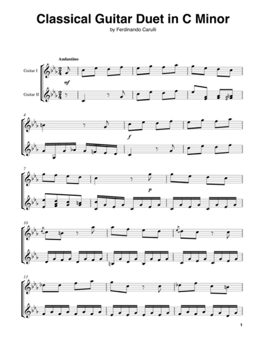 Classical Guitar Duet in C Minor (arr. A. J. Cornell Publications)