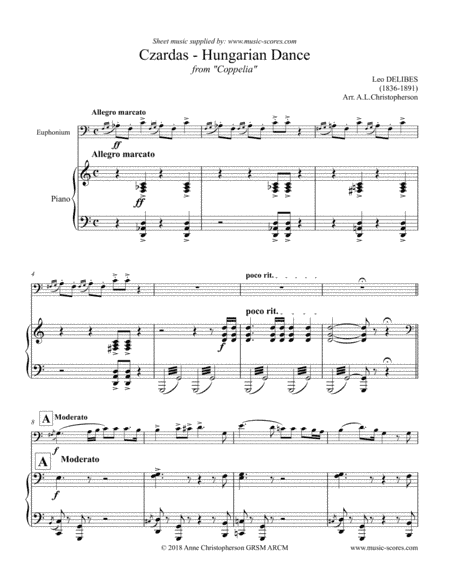 Czardas: Hungarian Dance from Coppelia - Euphonium and Piano (arr. Anne L Christopherson GRSM ARCM)