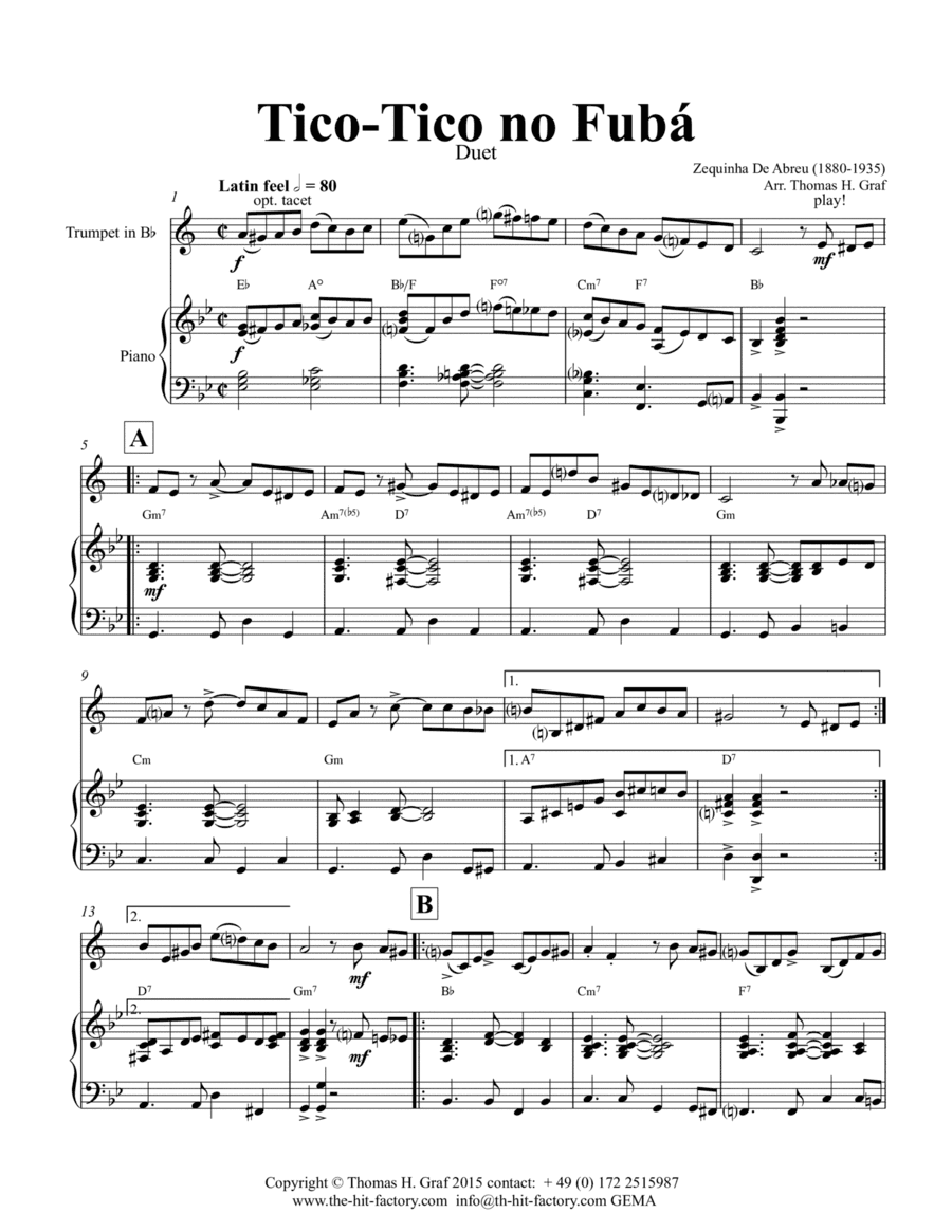 Tico-Tico no Fubá - Choro - Key: G-minor - Piano and Trumpet (arr. Thomas Graf)
