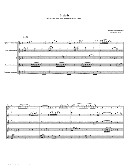 Prelude 20 from Well-Tempered Clavier, Book 1 (Saxophone Quintet) (arr. Richard Byrnes)