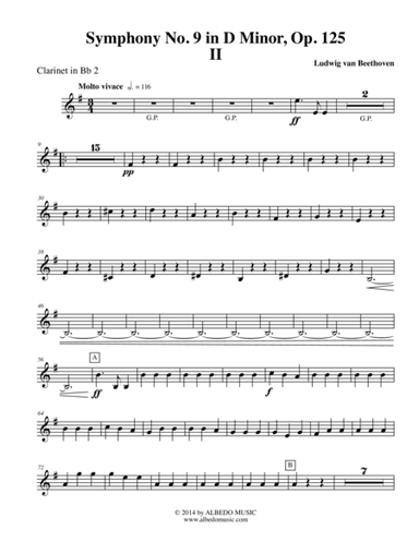 Beethoven Symphony No. 9, Movement II - Clarinet in Bb 2 (Transposed Part), Op. 125 (arr. Doug Clyde)