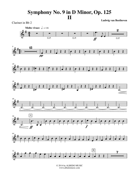 Beethoven Symphony No. 9, Movement II - Clarinet in Bb 2 (Transposed Part), Op. 125 (arr. Doug Clyde)