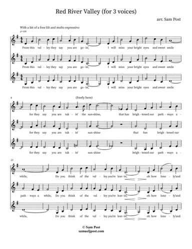 Red River Valley (Three Voices), op. 34, #2 (arr. Sam Post, composer/pianist)