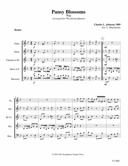 Pansy Blossoms Rag (C. Johnson) - woodwind quintet (arr. C. Burdzinski)