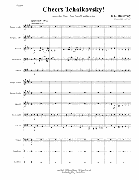Cheers Tchaikovsky! for 10-part Brass Ensemble & Percussion (arr. Haynor, James)