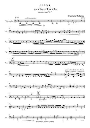 ELEGY for solo violoncello