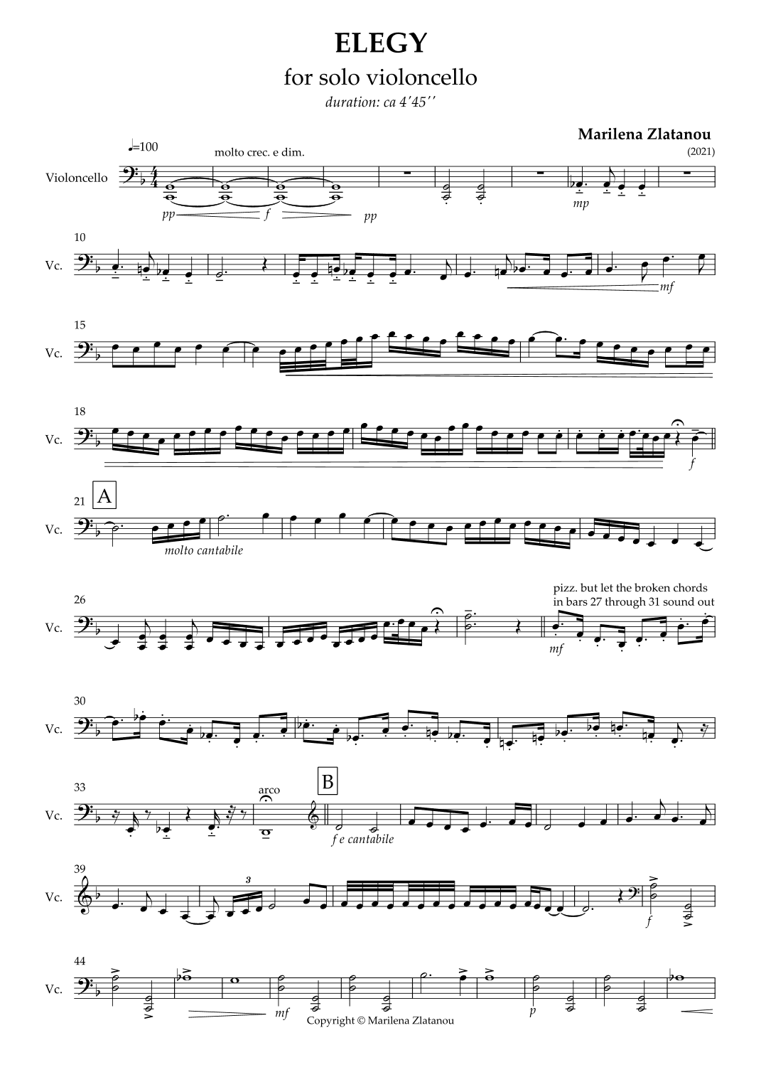 ELEGY for solo violoncello