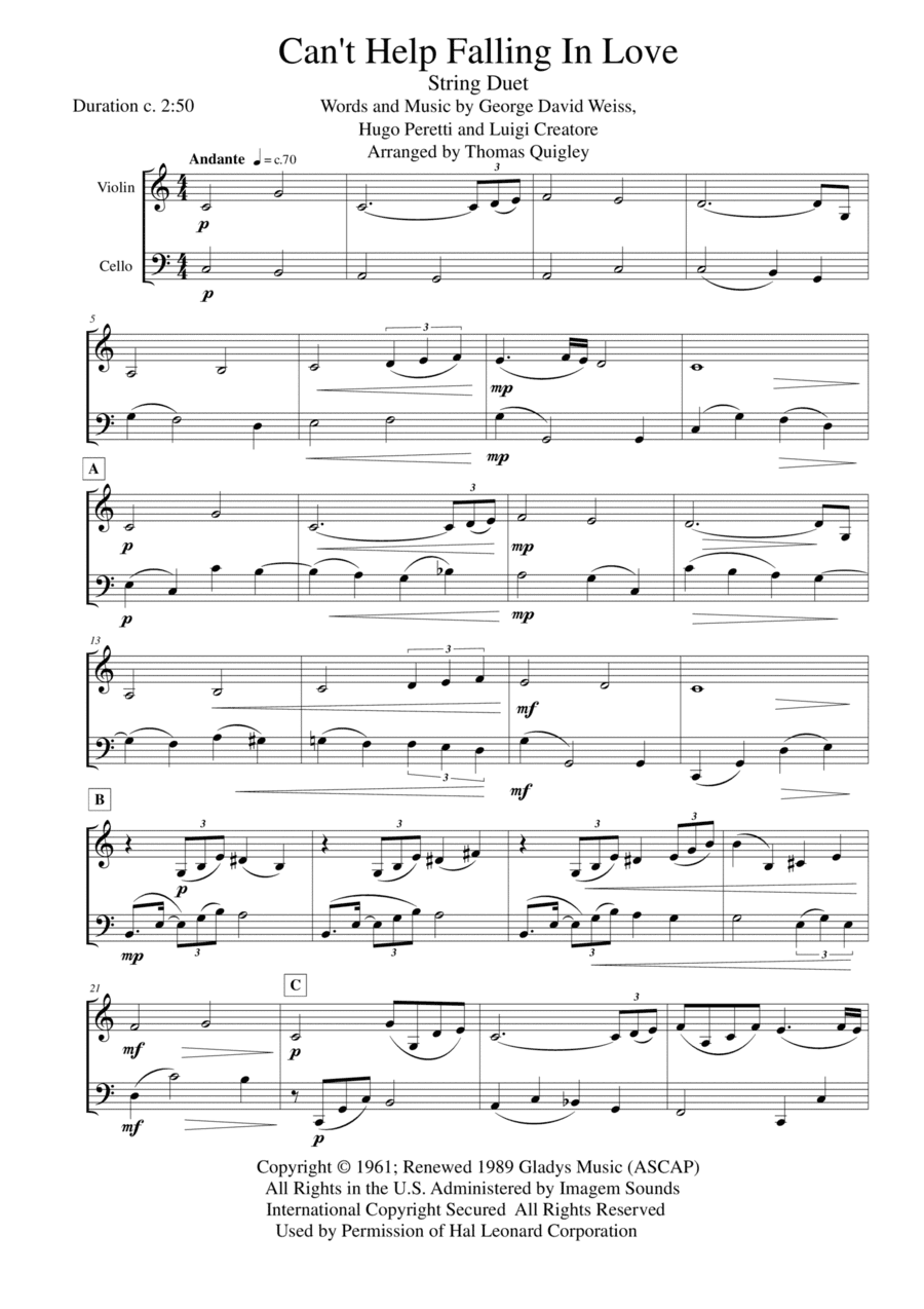 Can't Help Falling In Love (arr. Thomas Quigley)