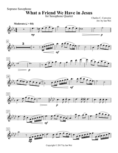 What a Friend We Have in Jesus for Saxophone Quartet (arr. Ian Wei)