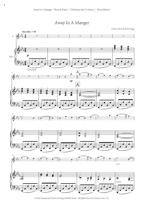 Away In A Manger - Flute and Piano (smooshy jazz ballad) by Chris Lawry and Keri Degg.