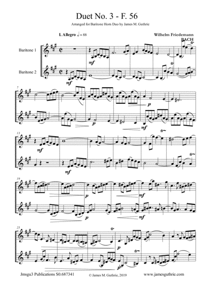 WF Bach: Duet No. 3 for Baritone Horn Duo (arr. James M. Guthrie, ASCAP)