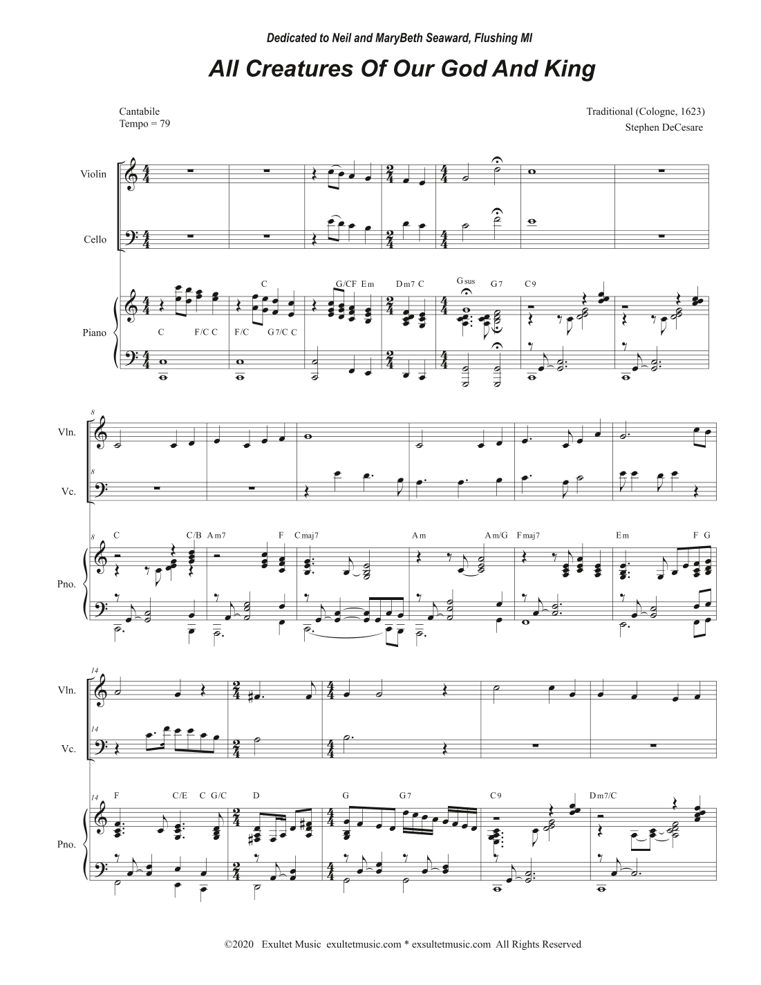 All Creatures Of Our God And King (Duet for Violin and Cello) (arr. Stephen DeCesare)