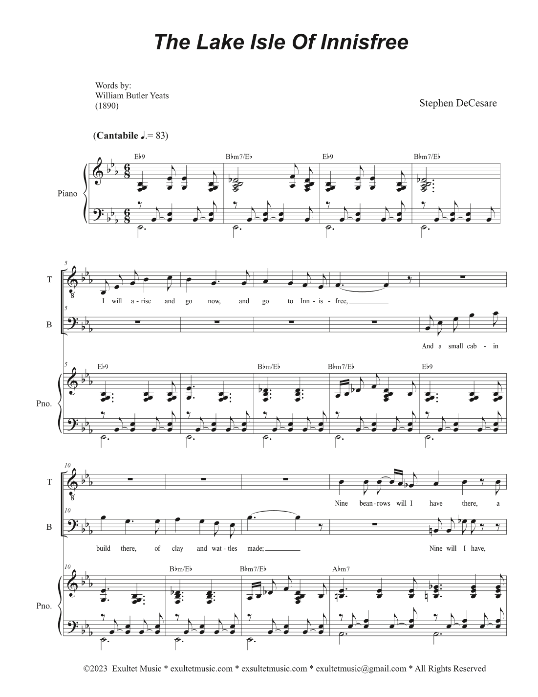 The Lake Isle Of Innisfree (2-part choir - (TB)