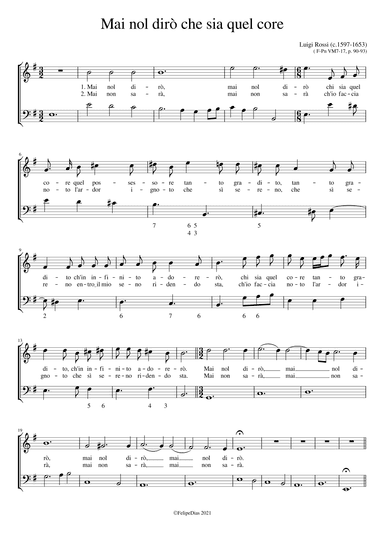 Mai nol dirò chi sia quel core (arr. Early Music Scores)