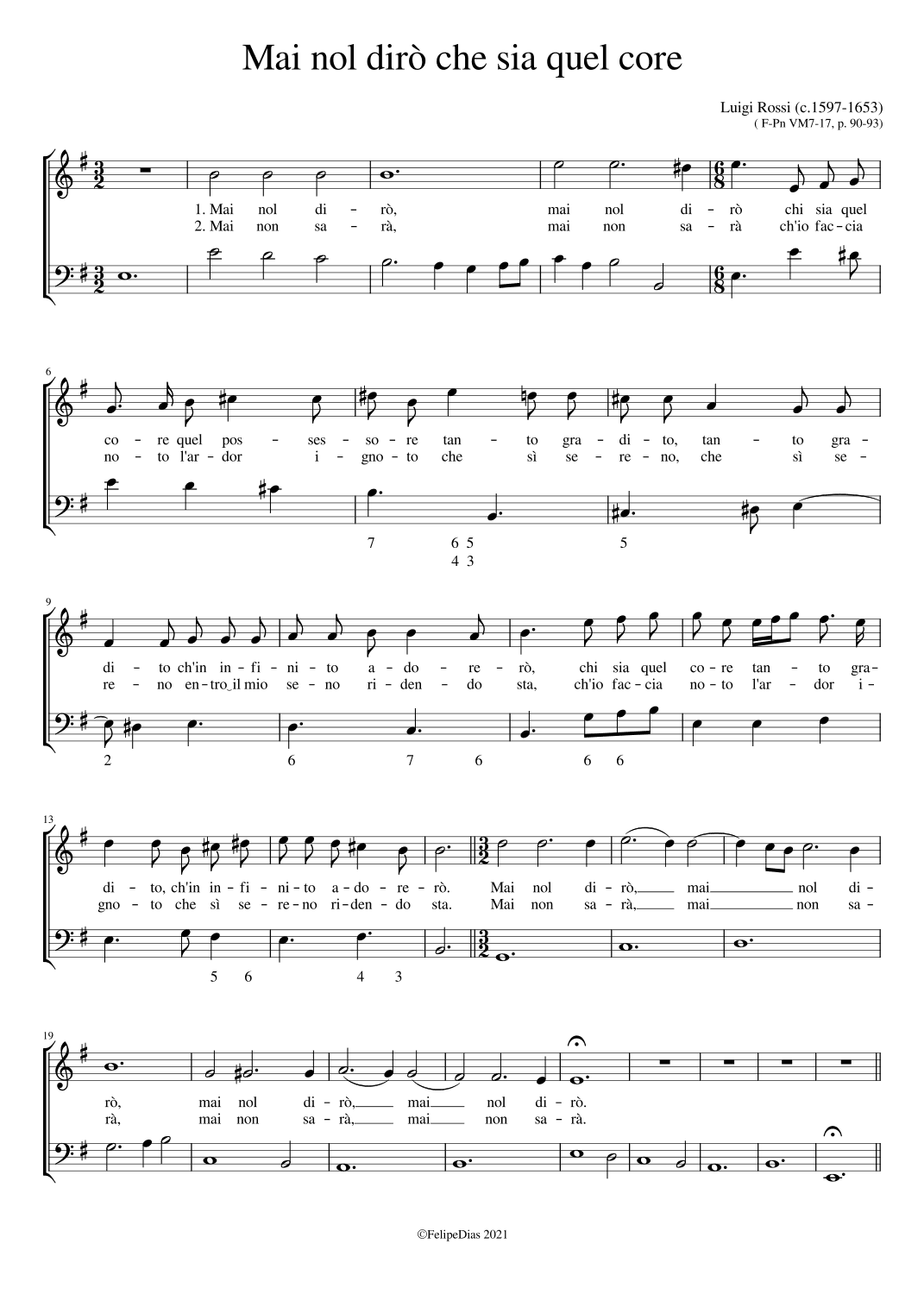 Mai nol dirò chi sia quel core (arr. Early Music Scores)
