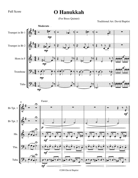 O Hanukkah for Brass Quinet (arr. David Baptist)