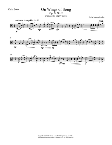 On Wings Of Song Op. 24 No. 2 for Viola Solo (arr. Sherry Lewis)