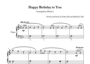 Happy Birthday to You Piano in C Easy Intermediate Fingering (arr. Milanov)