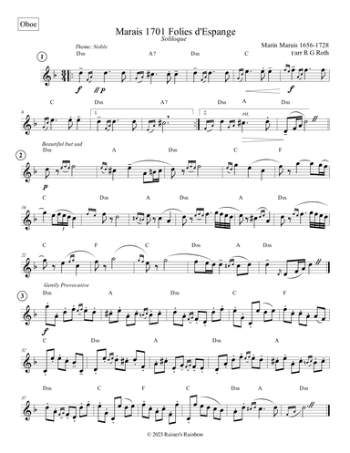 Marais 1701 Folies d'Espagne for Solo Oboe in D Minor (arr. R G Roth)