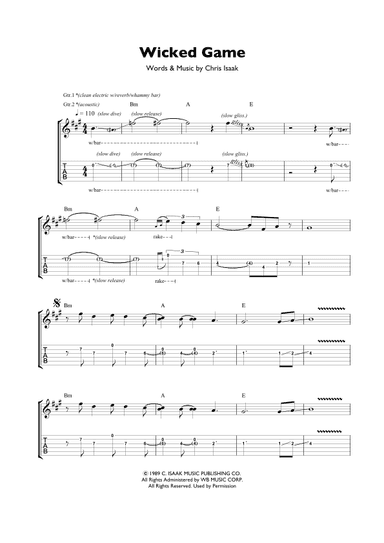 Wicked Game (arr. Alpin Smart (transcription for guitar - notation and TAB w/chords))