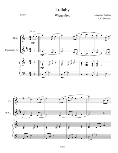 Brahms's Lullaby (Flute and Clarinet Duet with Piano Accompaniment) (arr. B. C. Dockery)