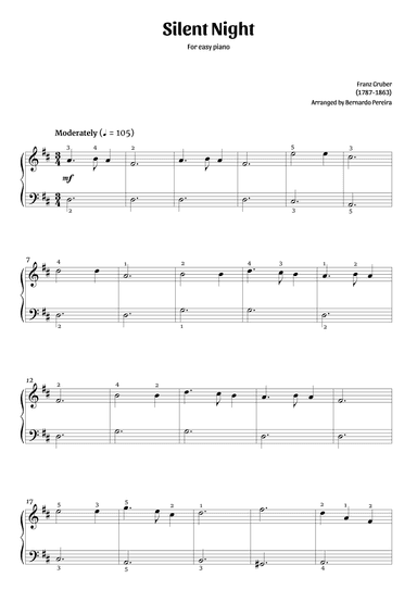Silent Night (easy piano – D major) (arr. Bernardo Pereira)