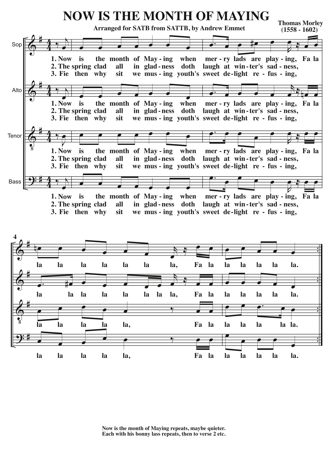 Now Is The Month Of Maying A Cappella SATB (arr. Andrew Emmet)