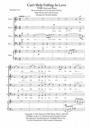 Can't Help Falling In Love (arr. Thomas Quigley)