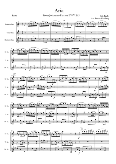 Aria from Johannes-Passion, for Saxophone Trio (S,T,B) (arr. Rotem Weinberg)