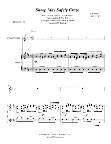 Bach: Sheep May Safely Graze for Oboe d'Amore & Piano (arr. James M. Guthrie, ASCAP)