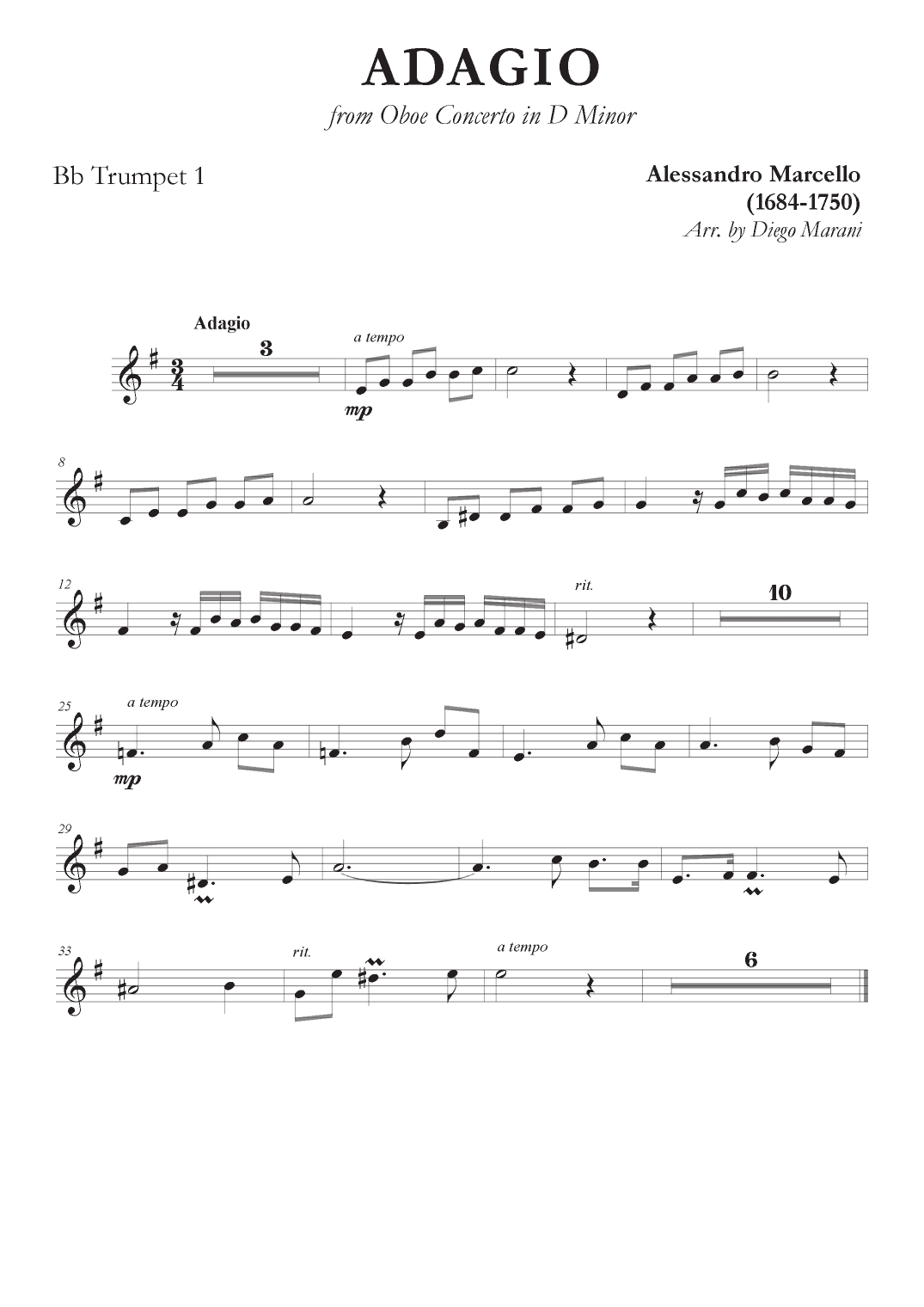 Marcello's Adagio for Brass Quintet (arr. Diego Marani)