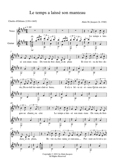 Le temps a laissé son manteau (voice & guitar)