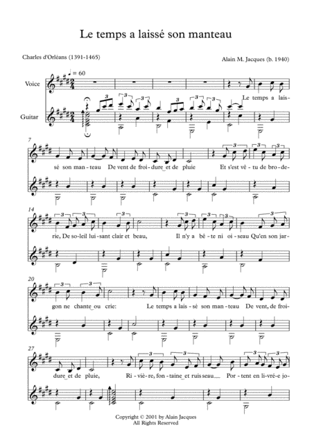 Le temps a laissé son manteau (voice & guitar)