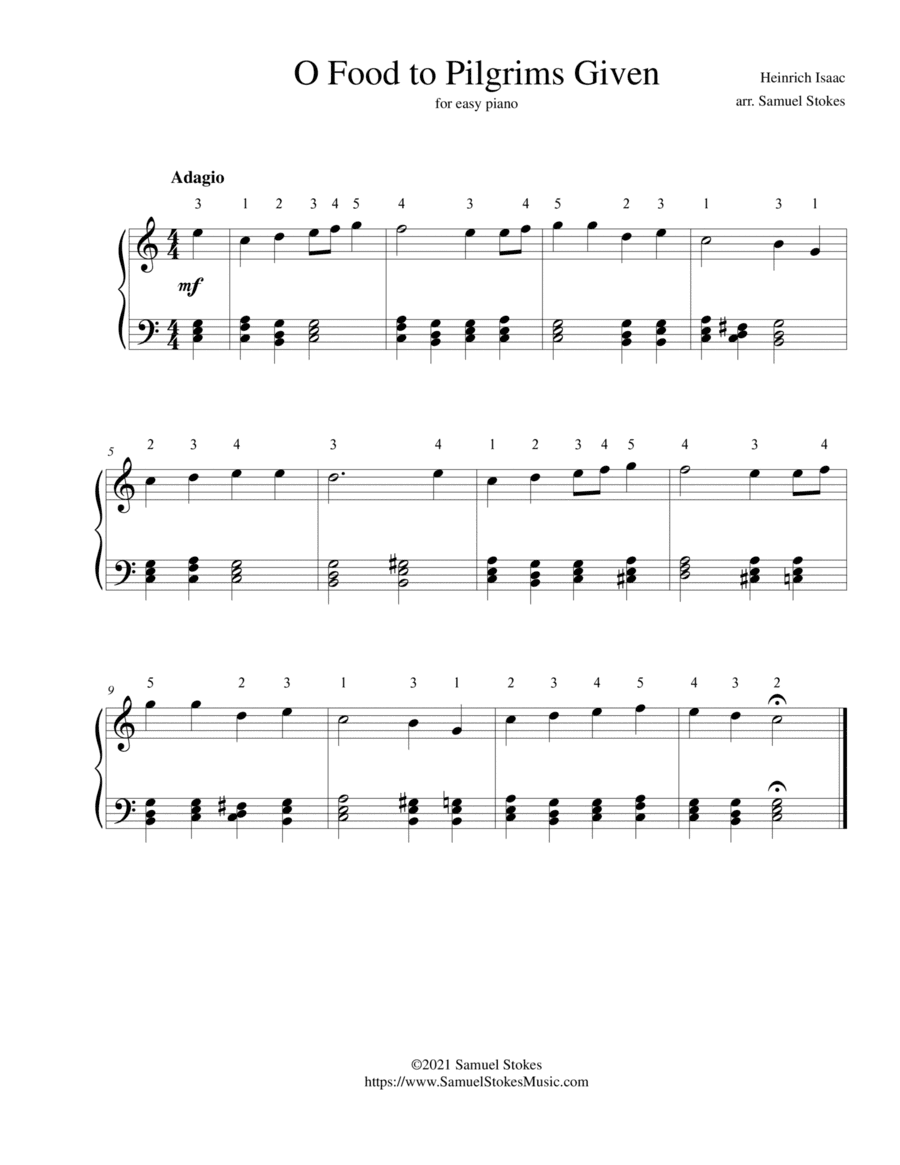 O Food to Pilgrims Given - for easy piano (arr. Samuel Stokes)