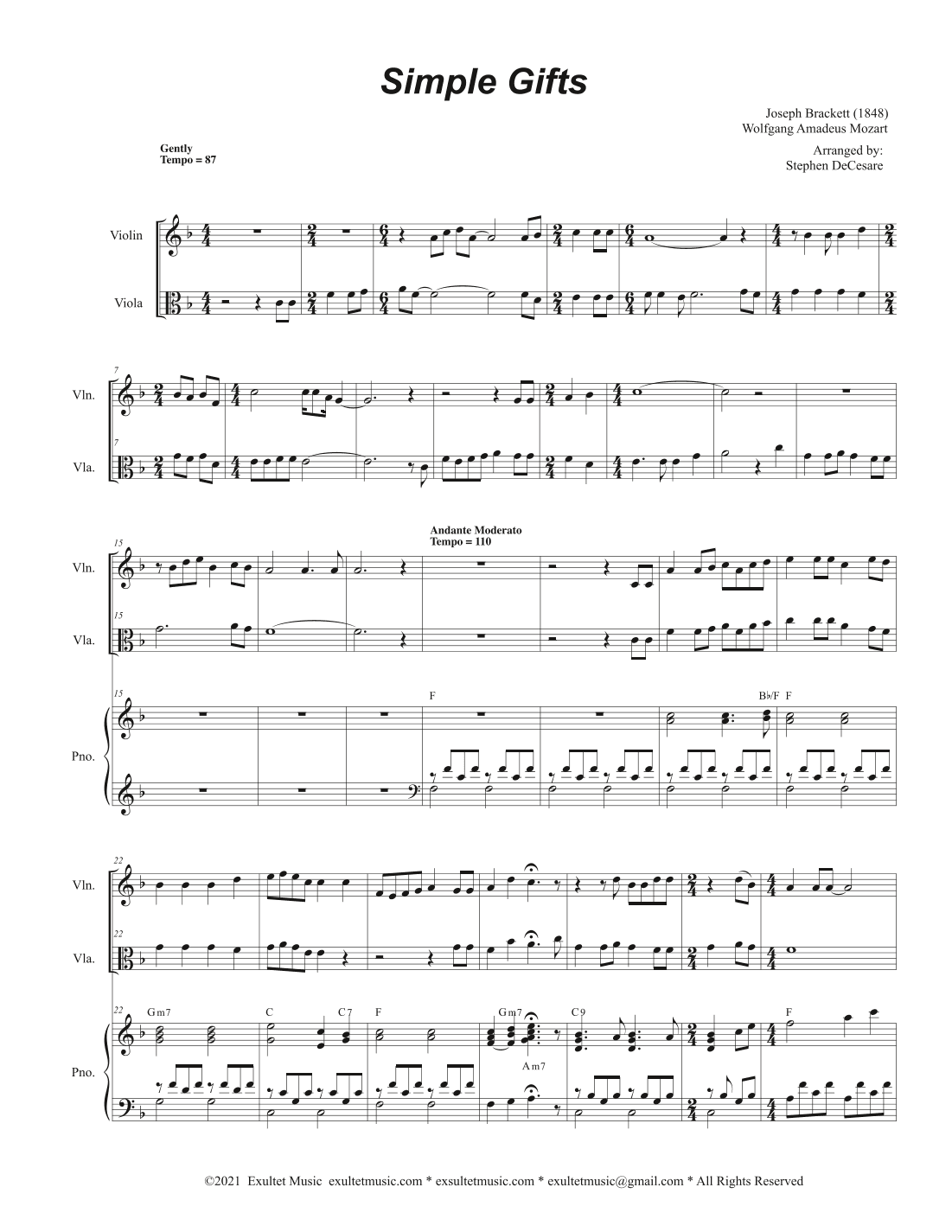 Simple Gifts (Duet for Violin and Viola) (arr. Stephen DeCesare)