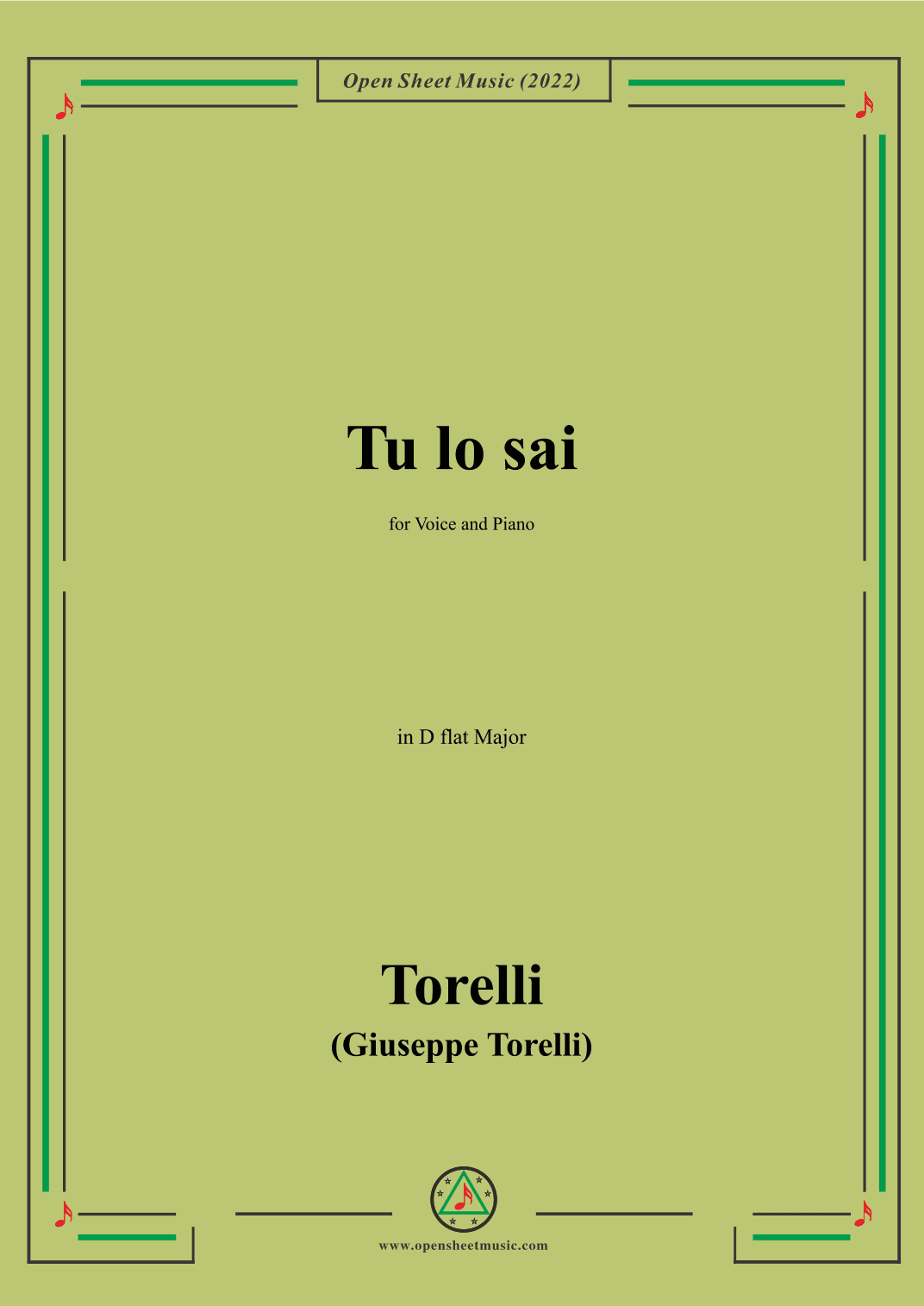 Giuseppe Torelli-Tu lo sai,in D flat Major,for Voice  and  Piano (arr. OSM Press)