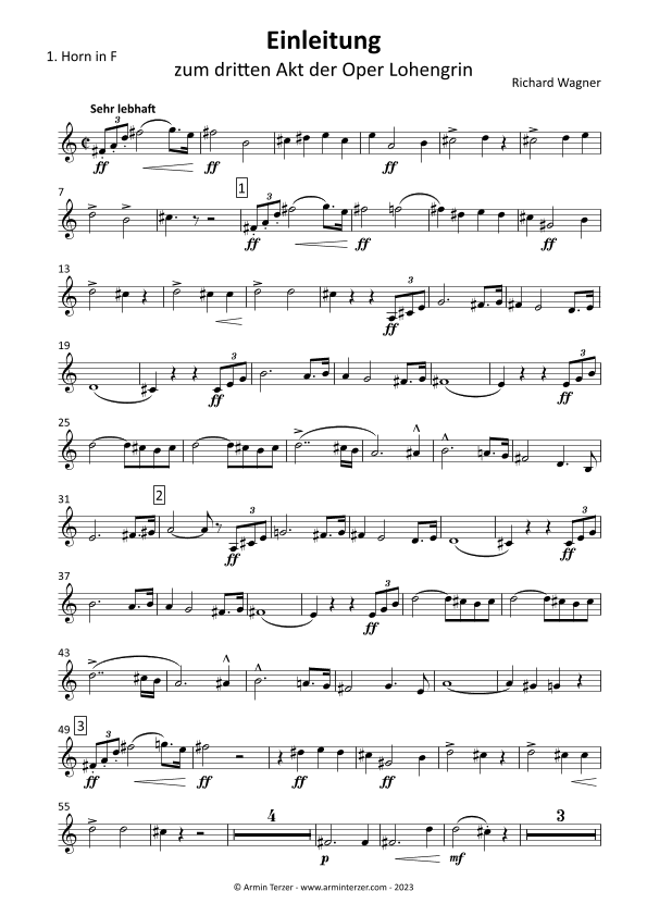 Lohengrin Prelude to Act 3 - transposed horn parts (1-4) (arr. Armin Terzer)
