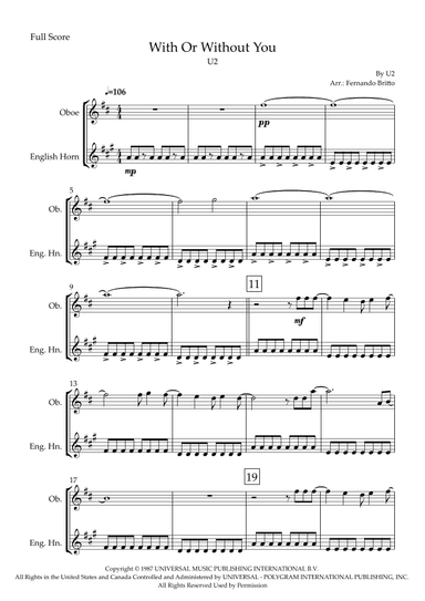 With Or Without You (arr. Fabio Britto)