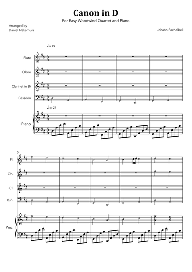 Canon In D (for Woodwind Quartet with Piano) (arr. Daniel Nakamura)