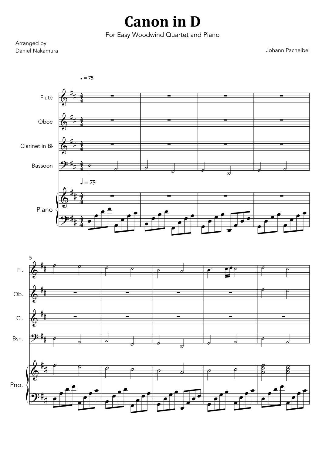Canon In D (for Woodwind Quartet with Piano) (arr. Daniel Nakamura)