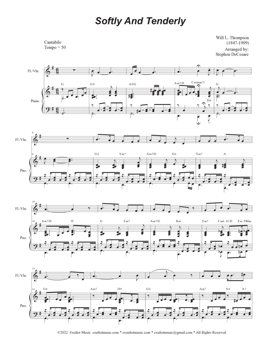 Softly And Tenderly (Flute or Violin solo and Piano) (arr. Stephen DeCesare)