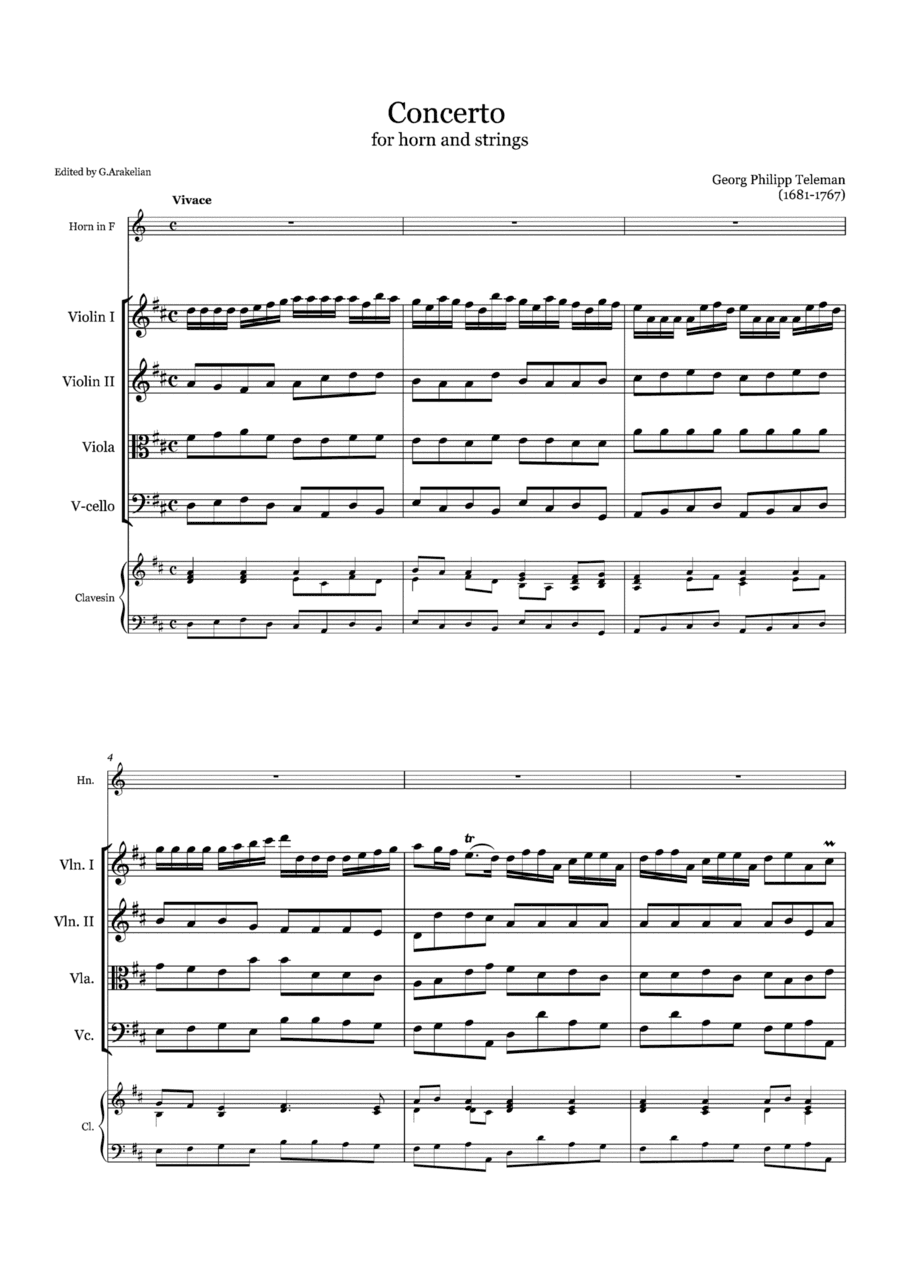 Georg Philipp Telemann. Horn Concerto (arr. Grigor Arakelian)