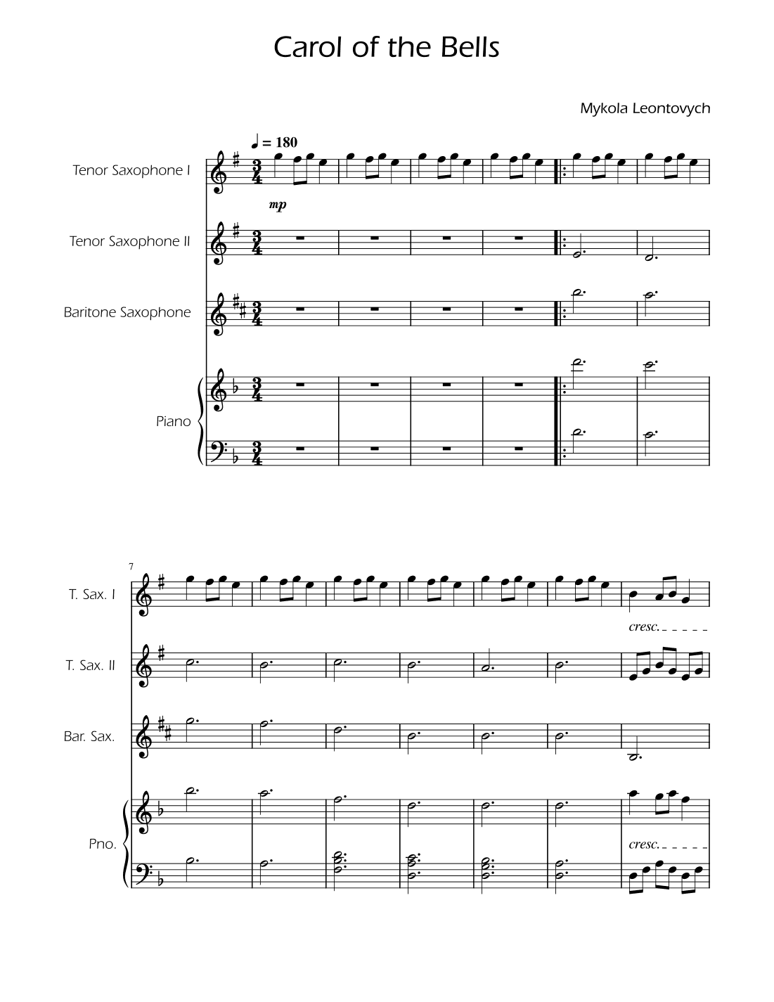 Carol of the Bells - Sax Trio w/ Piano (arr. Ygor Nunes)