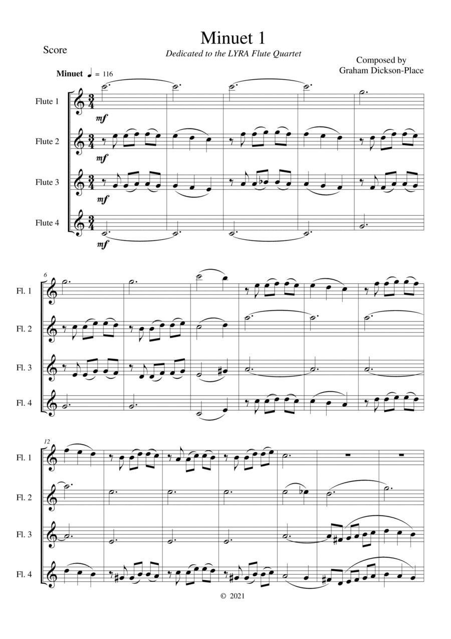 Minuet 1 - Flute Quartet - An original composition by Graham Dickson-Place