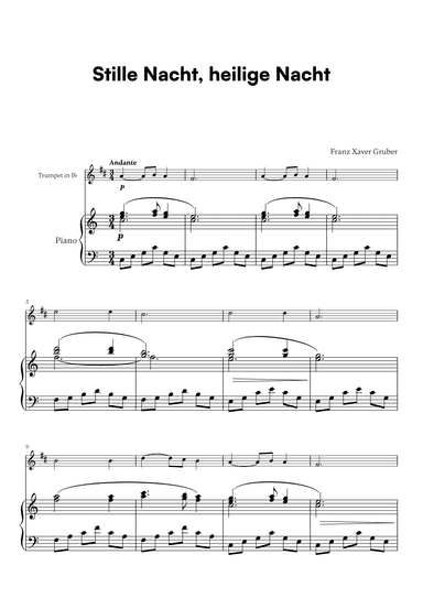 Franz Xaver Gruber - Stille Nacht, heilige Nacht (for Trumpet in Bb and Piano) (arr. Cadenza Editions)